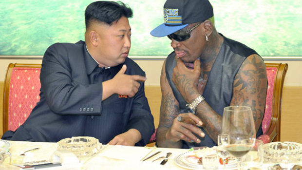 North Korean leader Kim Jong-un with former basketballer Dennis Rodman. 
