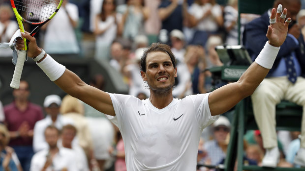 Spain's Rafael Nadal celebrates after beating Portugal's Joao Sousa and later was matter-of-fact about why he was scheduled to play on centre court.