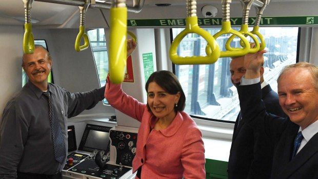 Campbelltown left hanging: Premier Gladys Berejiklian on the Metro line between Tallawong station and Norwest
in March.