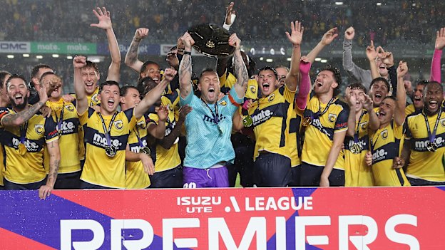 The Mariners lifted the A-League Premiership on Wednesday night –  the first trophy in their bid for a historic Australian treble.