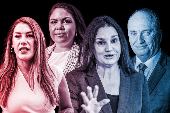 Ups and downs: Lidia Thorpe (left), Jacinta Nampijinpa Price, Jacqui Lambie and Barnaby Joyce.