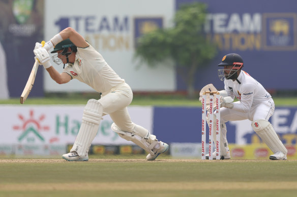 Marnus Labuschagne of Australia bats during day one.
