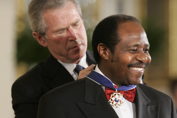 President George W Bush awarded Paul Rusesabagina the Presidential Medal of Freedom Award in 2005. 