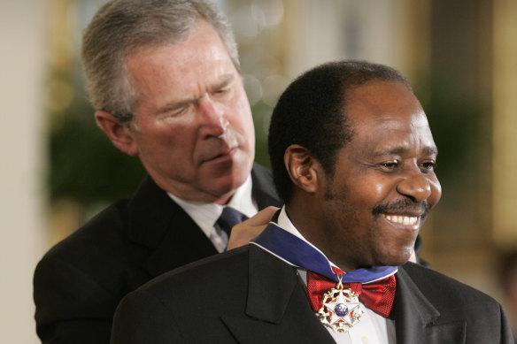 President George W Bush awarded Paul Rusesabagina the Presidential Medal of Freedom Award in 2005. 