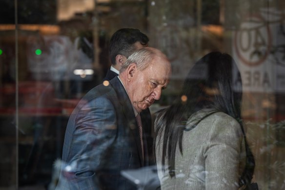 Alan Jones entering the Downing Centre court complex on Tuesday.