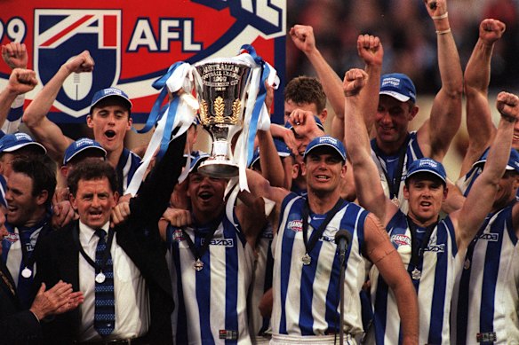 Coach Denis Pagan and skipper Wayne Carey led the Kangaroos to their most recent flag in 1999.