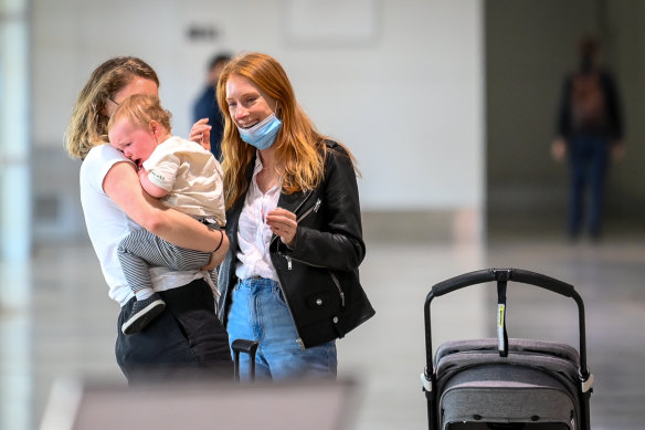 Anna Jackson (right) reunites with her sister Megan Donegan and nephew Rex.