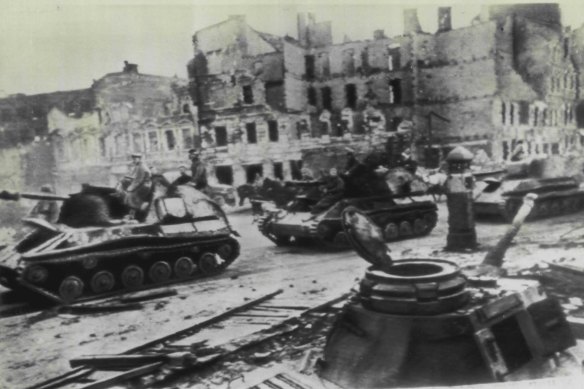 Russian army units in Berlin, 1945.