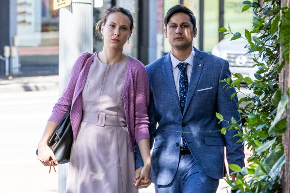 Hannah Quinn and Blake Davis outside court on Monday.