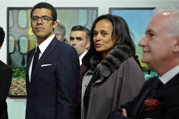Isabel dos Santos and her art collector husband Sindika Dokolo attend the opening of an art exhibition featuring works from his collection in Porto, Portugal, in 2015.