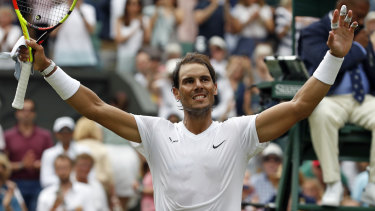 'They make a decision': Spain's Rafael Nadal celebrates after beating Portugal's Joao Sousa and later was matter-of-fact about why he was scheduled to play centre court.
