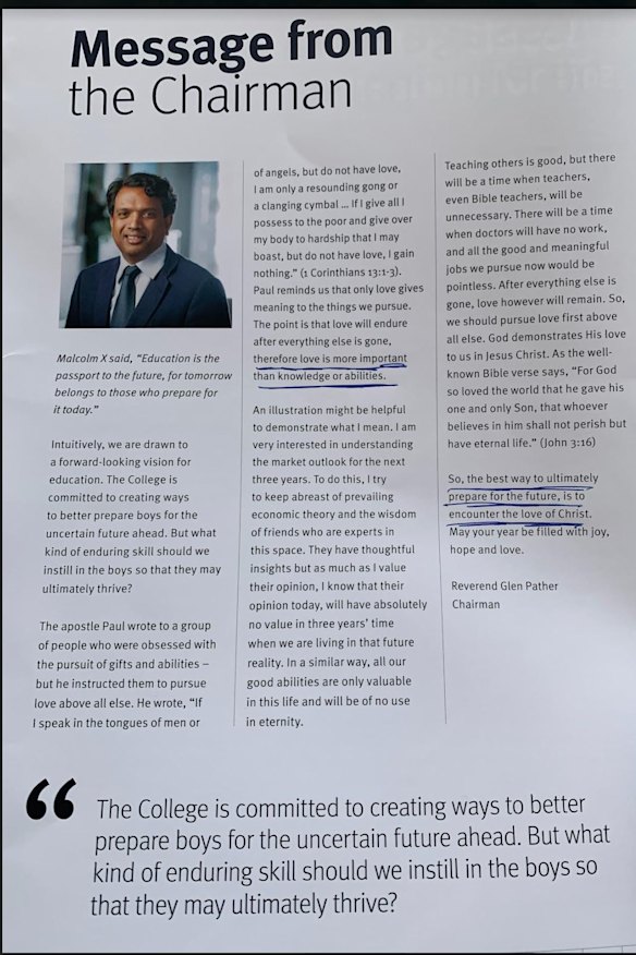 Scots College Chairman Glen Pather’s message to the school community in the Lion & Lang Syne magazine.
