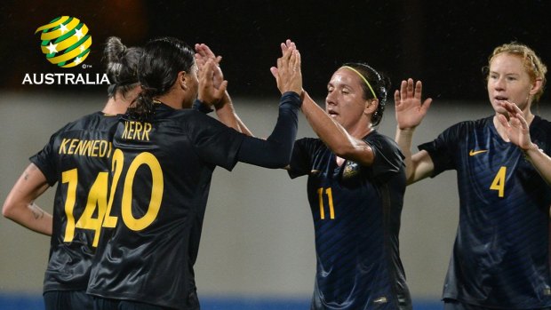 Leaving it late: The Matildas had just enough to see off Norway in the Algarve Cup.