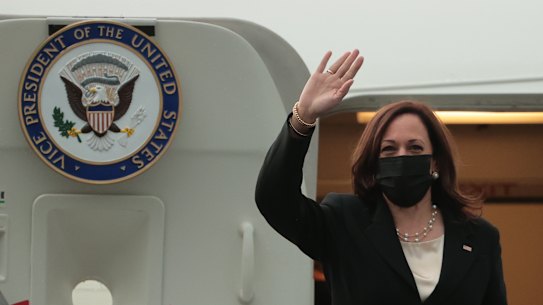 US Vice-President Kamala Harris boards Air Force Two in Benito Juarez International Airport , Mexico City.
