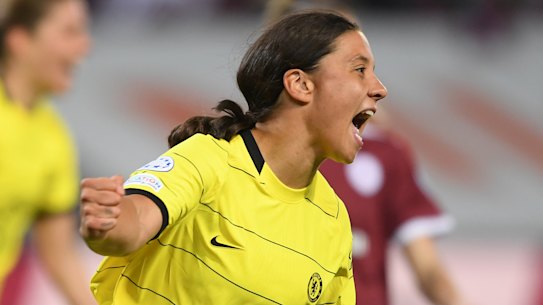 Sam Kerr celebrates in Switzerland.