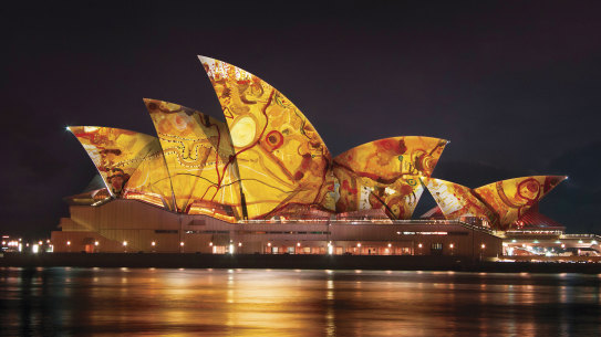 As it will appear: Life Enlivened on the Sydney Opera House sails. 