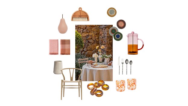 Centre image: Bed Threads “Oatmeal” linen tablecloth, from $120. 