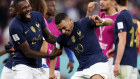 Marcus Thuram and Kylian Mbappe of France celebrates after their win against Poland on Sunday.