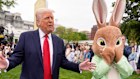 US President Donald Trump takes part in the White House Easter Egg Roll on April 21.