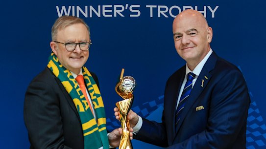 Prime Minister Anthony Albanese with FIFA president Gianni Infantino.