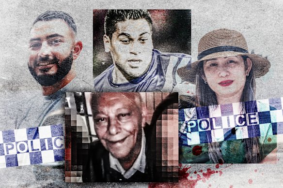 Casualties from outside the underworld (clockwise from left): John Versace, Matt Uttai, Thi Kim Tran, Chris Baghsarian.