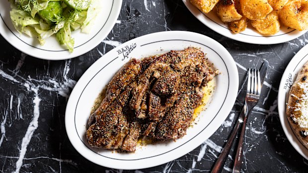 Braised bone-in lamb chops are slow-cooked overnight.