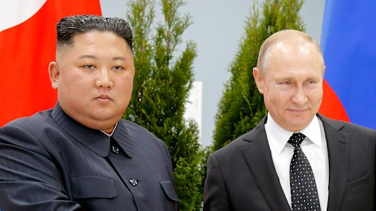Russian President Vladimir Putin, right, and North Korea’s leader Kim Jong-un in Vladivostok in 2019.