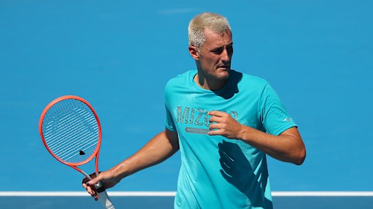 Bernard Tomic during a practice session leading into the Australian Open last year.