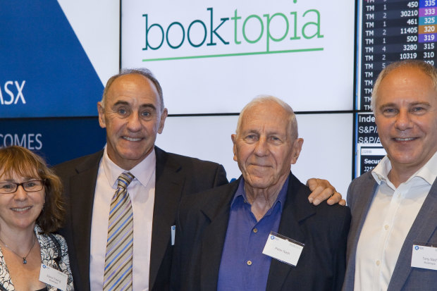  Tony Nash (on right) with father Peter, brother Simon and sister Elana in December 2020, when Booktopia was listed on the Stock Exchange.