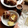 Morning Market’s hot cross buns are studded with citrus and spice-soaked fruit.