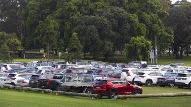 Vehicles parked at the northern end of Moore Park during the Ashes Test at the Sydney Cricket Ground.