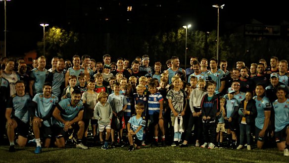 Waratahs players after an opposed session against Manly’s first grade team at Manly Oval on Tuesday.