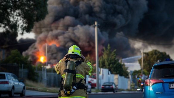 Factory fire on Thornycroft Road in Campbellfield.