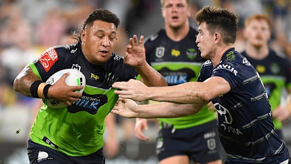 The Raiders forward carting the ball up against North Queensland last Saturday.