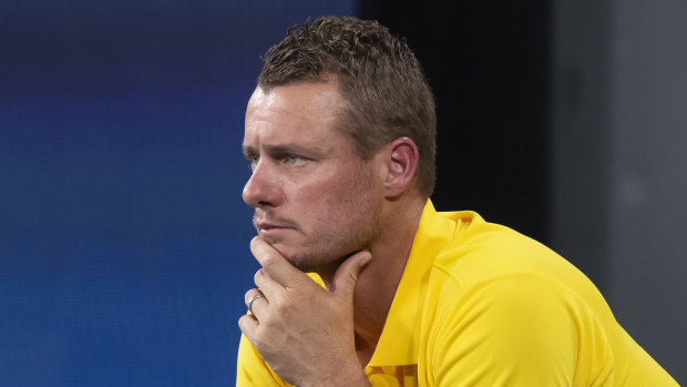 Lleyton Hewitt watches on as de Minaur takes on Nadal.