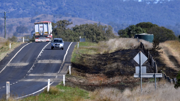 The scarred landscape surrounding the stretch of Bunya Highway where five lives were lost.