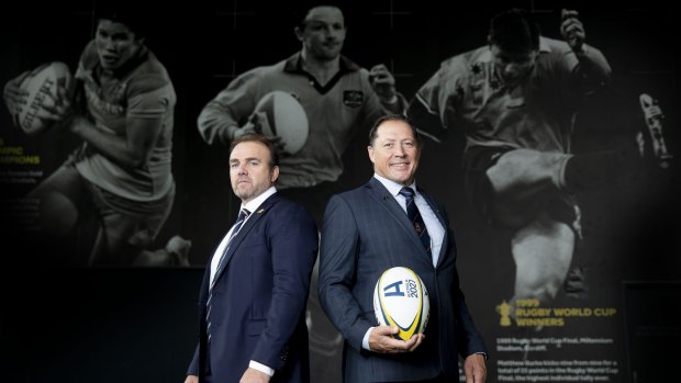 Rugby Australia chief executive Andy Marinos and RWC bid executive director Phil Kearns.