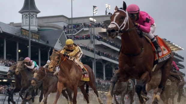 Second best: Luis Saez on Maximum Security leads Flavien Prat on Country House in the Kentucky Derby.