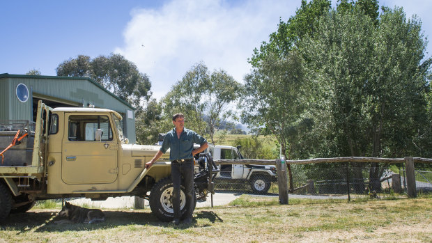 Mick LeCocguen on a property about 800 metres from the frontline of the Pierces Creek fire on Saturday afternoon.