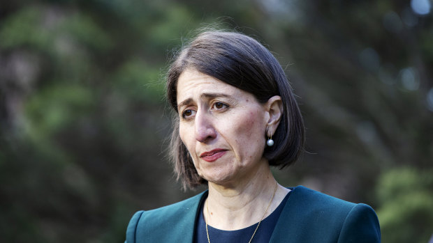 Then NSW Premier Gladys Berejiklian fronting the media after her revelations before a 2020 ICAC inquiry.