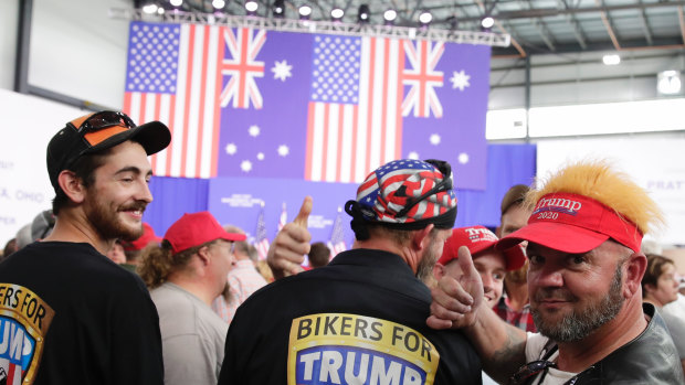 Supporters of US President Donald Trump at the opening of the Pratt Industries Wapakoneta recycling and paper plant in Ohio.