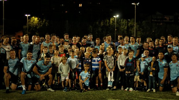 Waratahs players after an opposed session against Manly’s first grade team at Manly Oval on Tuesday.