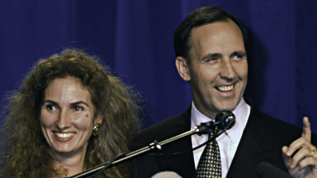 Paul Keating, with his then wife Annita, delivers his election victory speech in March 1993.