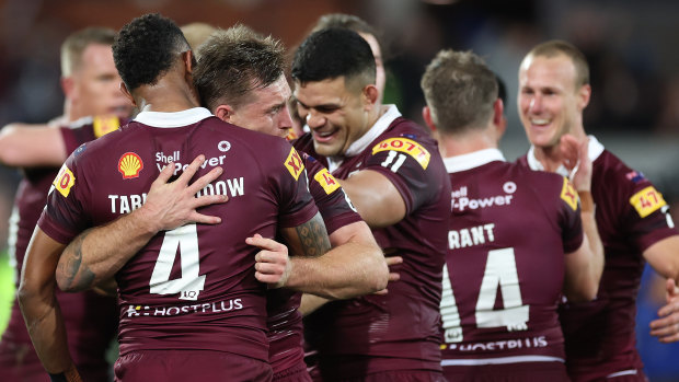 Queensland celebrate a remarkable victory in Adelaide.