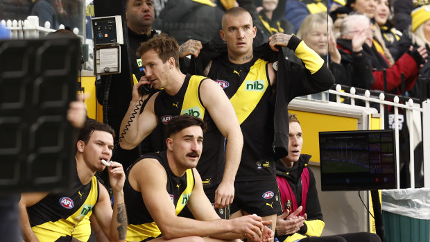 Dustin Martin was subbed out of the clash with the West Coast Eagles.