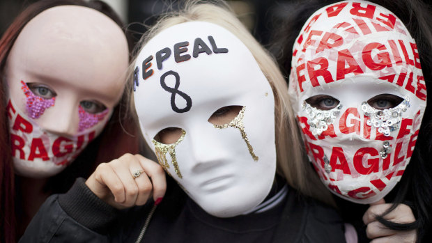 Demonstrators pose during the March for Choice in Dublin in September 2017.