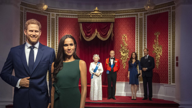 Madame Tussauds moved its figures of Prince Harry and Meghan, Duchess of Sussex, from its Royal Family set to elsewhere in the attraction on Thursday.