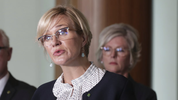 Zali Steggall launching her private climate change bill at Parliament on Monday.