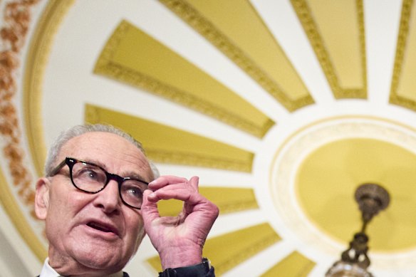 Pemimpin Senat Minoritas Chuck Schumer berbicara kepada media menjelang penutupan pemerintah.