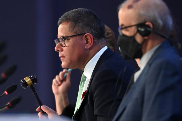 COP26 President Alok Sharma at the Closing Plenary of the COP26 Climate Summit. 